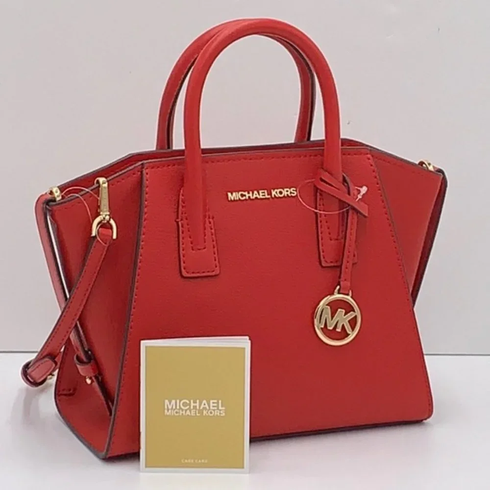 Michael Kors Avril Small Leather Top-Zip Satchel Flame color